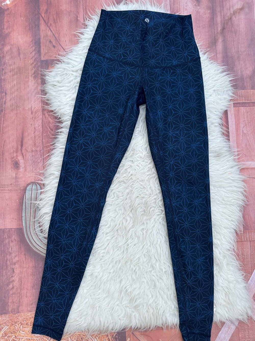 Lululemon Geometric Leggings Blue Roll Down Waist